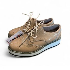 DADAWEN Platform Shoes Oxfords Sz 35 US 5 Patent Vegan Lace Up Wingtip (S719)